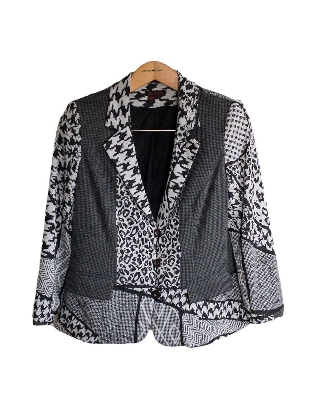 Simon Chang Blazer Jacket Black and White Leopard Cheetah Print Womens Size 14